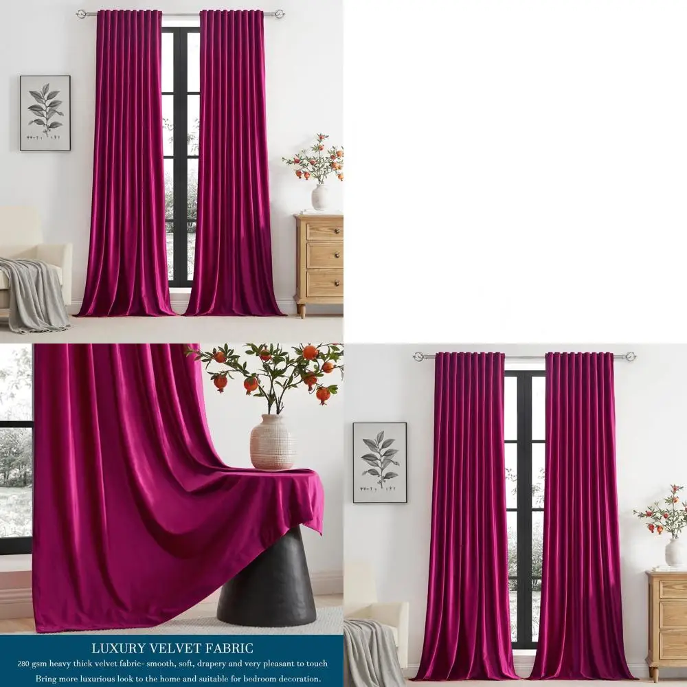 

Набор из 2 ярко-розовых бархатных 84, длинные плотные шторы с карманами для стержней для гостиной и спальни, декоративные для тяжелой комнаты