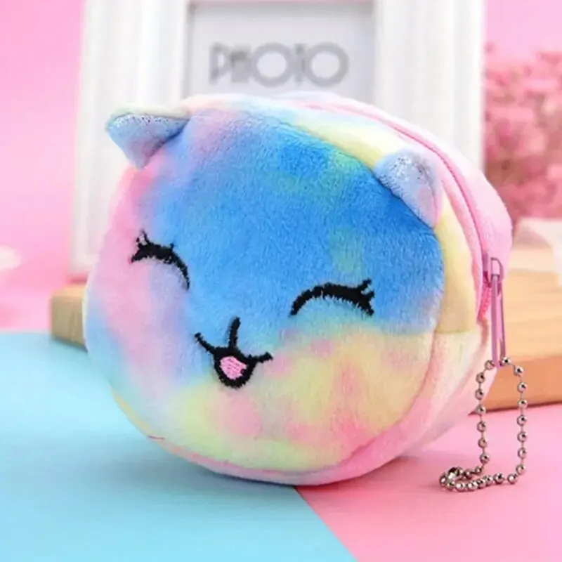 New Mini Dazzle Colour Three-dimensional round Plush Coin Purse Coin Pouch Lipstick Data Line Portable Bag Small Gift