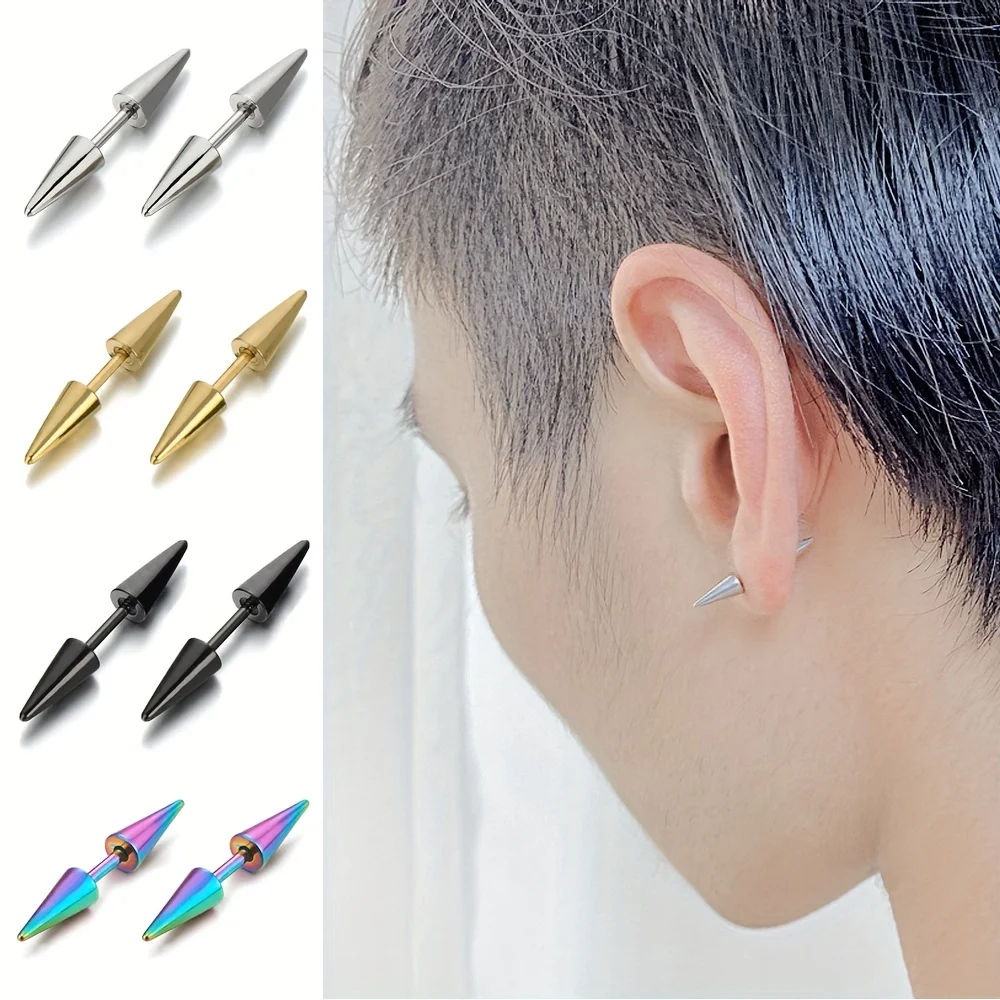 1/4 Pairs Classic Fashion Punk Rock Rivet Spike Tip Cone 316L Stainless Steel Women Men Ear Stud Earrings Piercing Body Jewelry