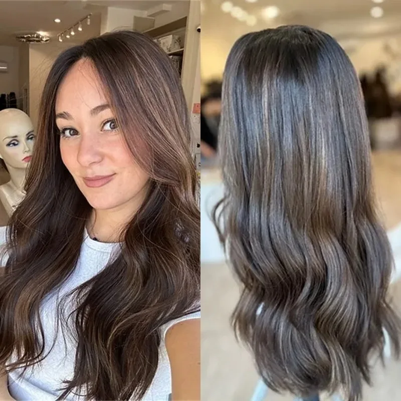 

Коричневый парик с мелированием, длинный, волнистый, с кружевной передней частью 13x4 HD, предварительно проработанный, синтетический, без клея, готовый к носке, с эффектом натуральных волос, для женщин