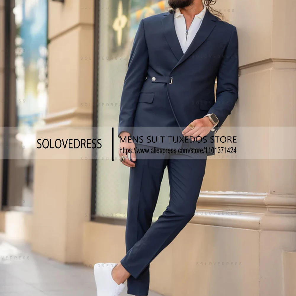 2 Pieces Suit side Buckle  Casual Style Men's Suits Single Breasted Slim Fit  Groomsenmen Suits For Wedding（Blazer+Pants）