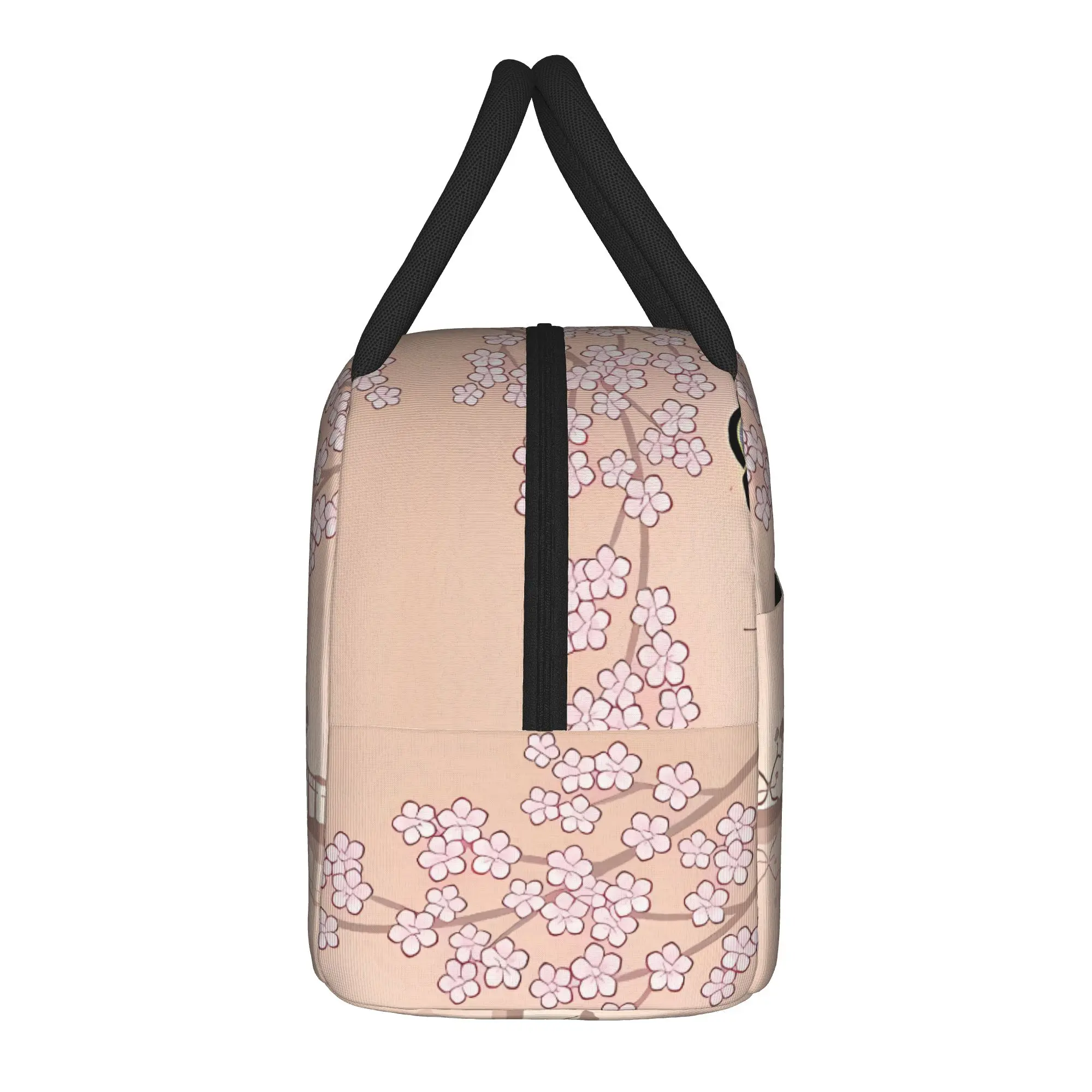 Kokeshi Doll Cherry Blossom Pagoda Background Lunch Bag  Retro Lunch Box For Women Outdoor Zipper Cooler Bag Tote Food Bags