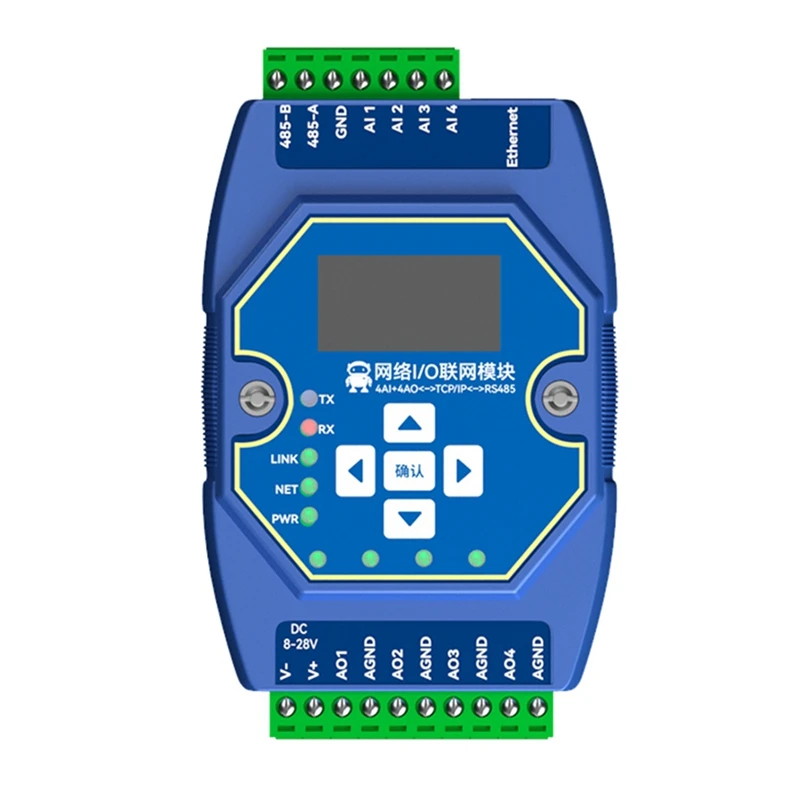 Télécommande 4 voies Mulhouse Ition Control, Modbus, TCP, I, P, Networking Tech, 4AI + 4AO, 0-20MA, RJ45, RS485, Modbus Gateway, OLED Display