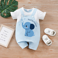 Newborn Baby Clothes Animal-Blue elephant print Infant Jumpsuit Toddler Short Sleeve One-piece Pajamas Bodysuit Summer Romper