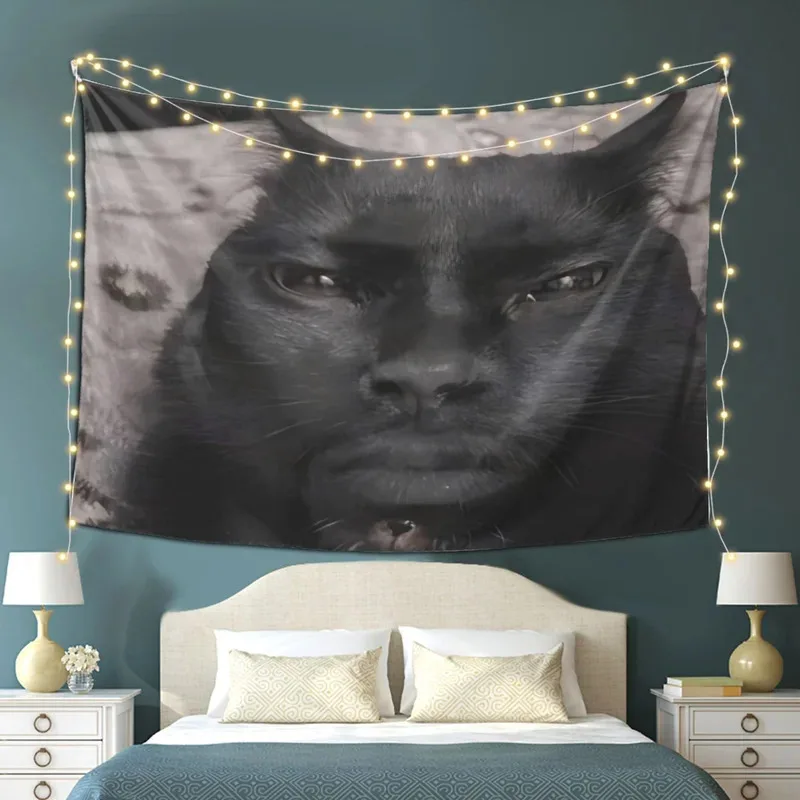 VIKAMA Cat Face Art Tapestry Mysterious Dream Cat Wall Hanging Decor for Living Room Cafe Art Studio Home Decoration