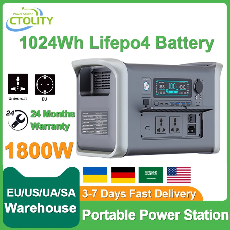 1800W Portable Power Station Solar Generator 320000mAh Lifepo4 Battery Energy Storage Supply Camping Campervan RV Outdoor UPS