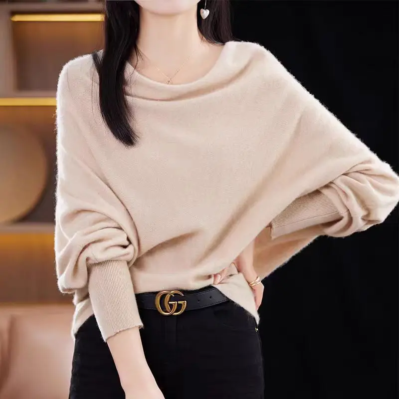 Pullovers Women Sweaters Tops Bat Sleeve Jumpers Y2k Streetwear Elegant Splice Knit Casual Loose Work Autumn Winter 2025