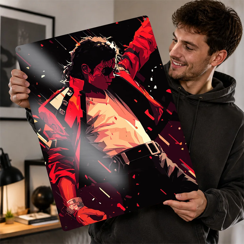 Michael Jackson Red Jacket Digital Illustration Printed Poster Customized Aluminum Metal Sign Stage Icon Wall Art For Bedrooms