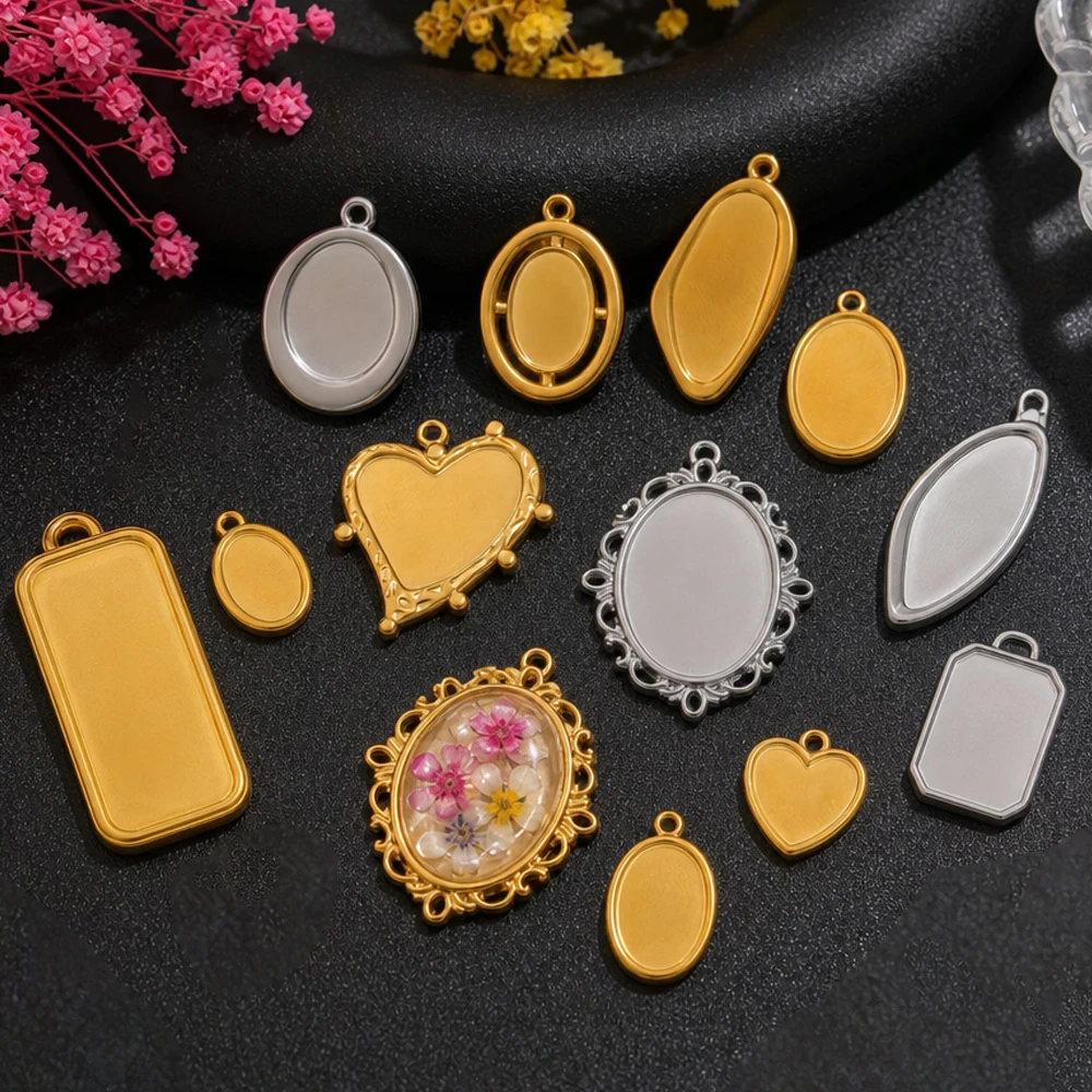 5 Stück/Set Edelstahl Ovale Mondrahmen Blanko-Lünetten DIY Ohrringe Geometrischer Herzanhänger Basis Charms Halskette Schmuckherstellung – Detail 2