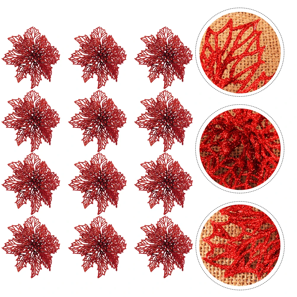 

12 Pcs Decorations Festival Flower Christmas Glitter Flowers Artificial Decorative Accessories Tree Ornaments