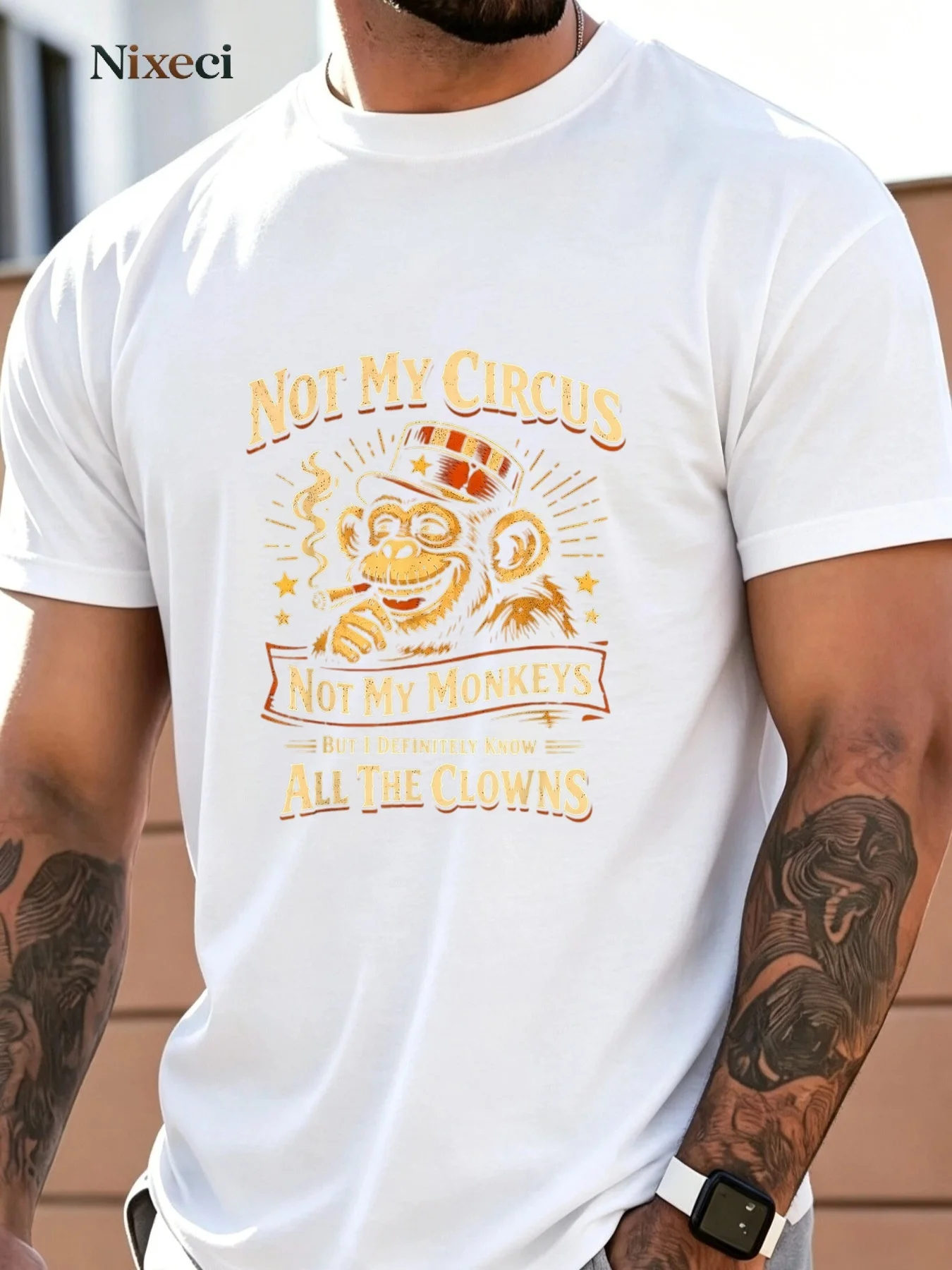 Nixeci Men'S Graphic T-Shirt, Funny 'Not My Circus Not My Monkeys' Monkey Quote Design, for Men, Multiple Colors Available, Breathable Comfortable Fabric, Ideal Gift for Father'S Day