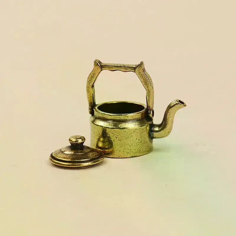 1Pcs Desk Ornament Antique Copper Mini Fingertip Kettle Teapot Pocket Incense Burner Retro Brass Tea Pet Home Decor Accessories