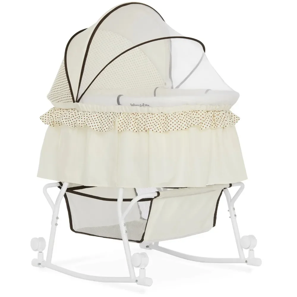 Dream on Me Lacy Portable 2-in-1 Bassinet & Cradle in Cream, Lightweight Baby Bassinet