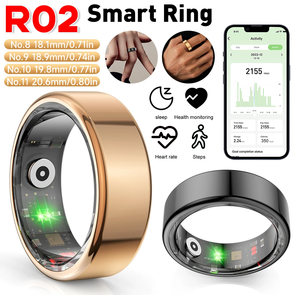 R02 Smart Ring Blood Oxygen Tracker Wearable Men Ring Stainless Steel Chest Heart Rate Monitor Waterproof For Xiaomi Smart Ring