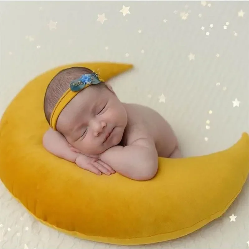 Baby Posing Pillow Newborn Photography Props Cute Baby Hat Colorful Beans Moon Stars Photo Shooting Set For Infant Newborn Gifts