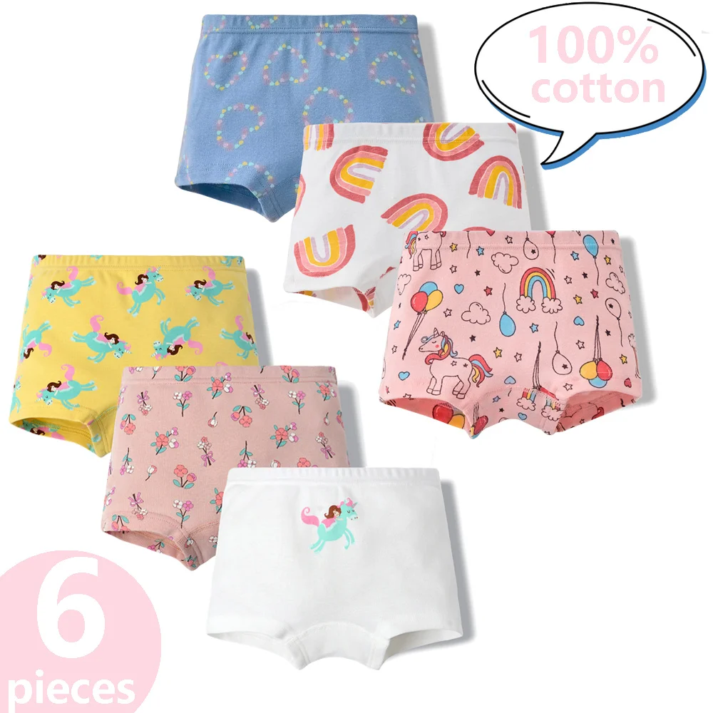 3/6 Pcs Children\'s Girls Panties Sets 100% Cotton Pretty Cartoon Unicorn Print Underwear For Girl Infant Undies Boxer Breathable
