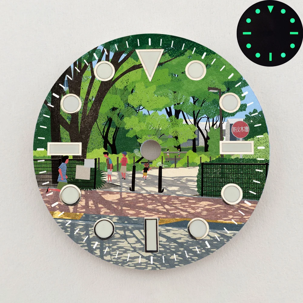 28.5mm NH35 Dial City Park Street Landscape Dial Luminous Dial NH36 Dial Watch Accessories Fits NH35/NH36 Movements Custom LOGO