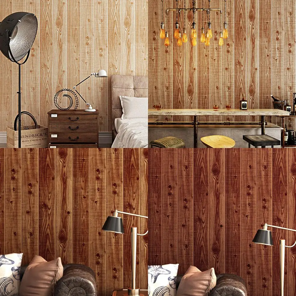 3D Stereo Wood Grain Chinese Style Fake Wood Wall Paper Natural Wood Color Retro Wooden Panel Ceiling Loft Ceiling Wallpaper
