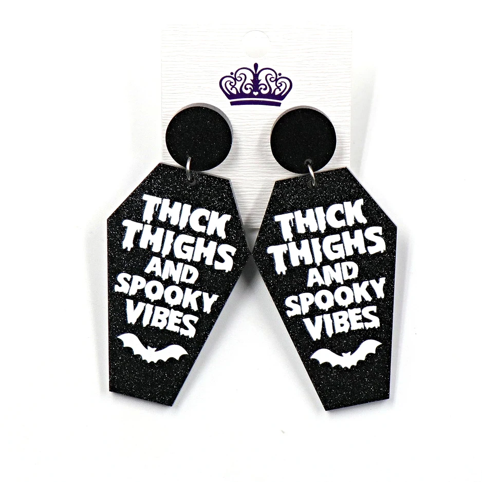 ER1164-50mm Thick Thighs And Spooky Vibes Dangle Earrings Halloween Glitter Acrylic Earrings