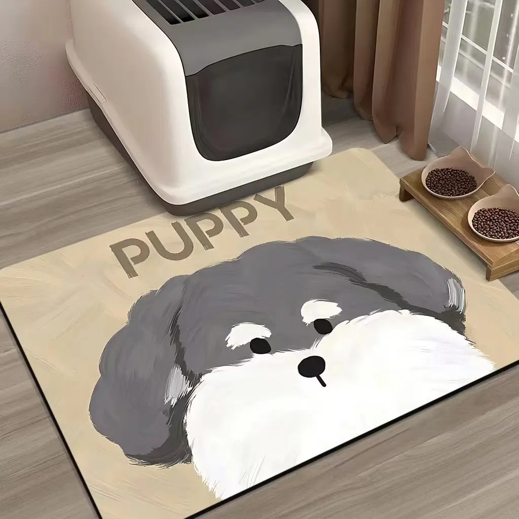 Cute Puppy Dog Feed Mat Absorbent Diatom Mud Pet Food Water Bowl Placemat Non-Slip Bathroom Kitchen Rug Doormat