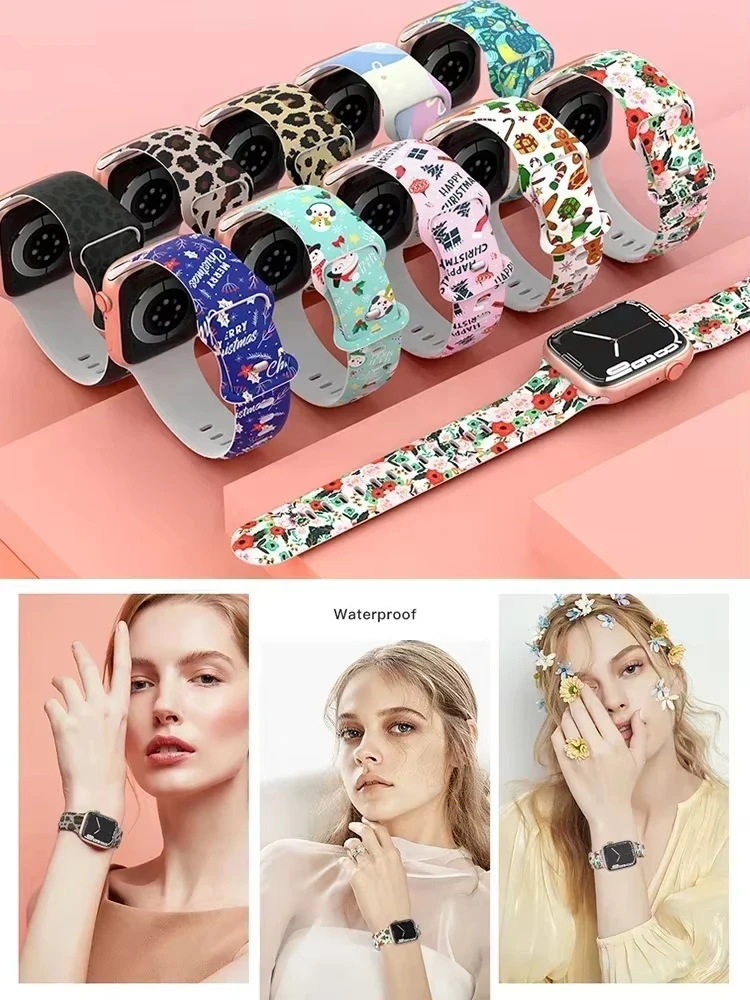 المطبوعة الفرقة ل أبل حزام ساعة 44 مللي متر 45 مللي متر 41 مللي متر 46 مللي متر-40 مللي متر الترا 2 49 مللي متر النساء سيليكون سوار iWatch سلسلة 10 9 8 7 6 5 4 SE