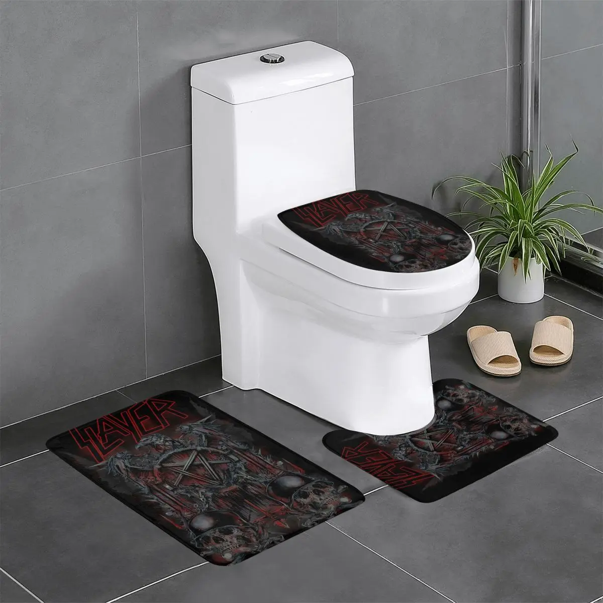 Custom Heavy Metal Rock Band Slayers 3 Piece Bathroom Rugs Non-Slip Absorbent Toilet Bath Mat Set