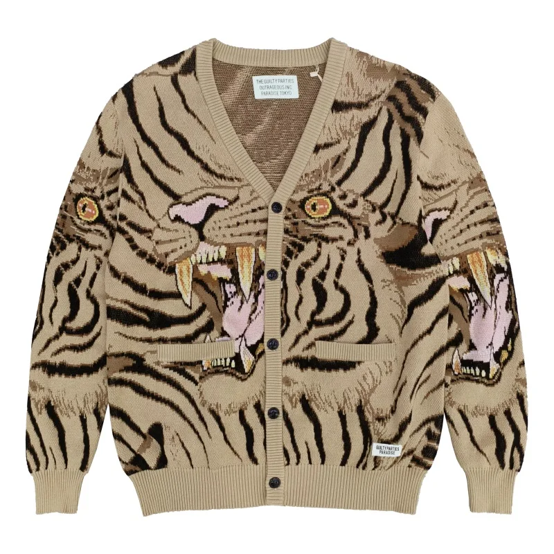 Suéter Vintage con estampado de tigre para hombre y mujer, suéteres de punto informales holgados con cuello de pico japonés, ropa de gran tamaño