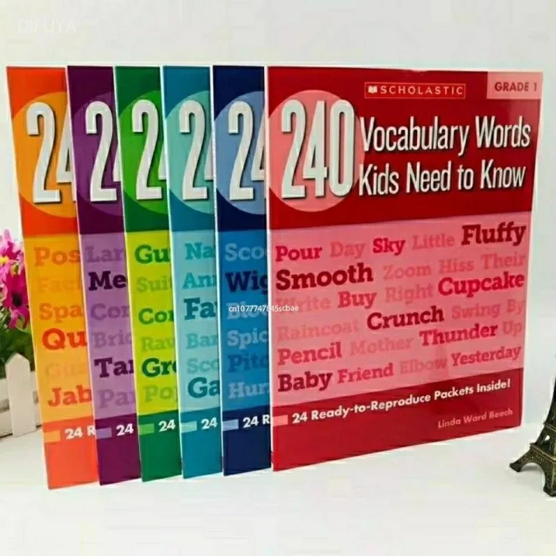 6 Pcs/set English Vocabulary Workbook for Primary School Students Grade 1-6 English 240 Vocabulary New Hot Exercise Book Libro