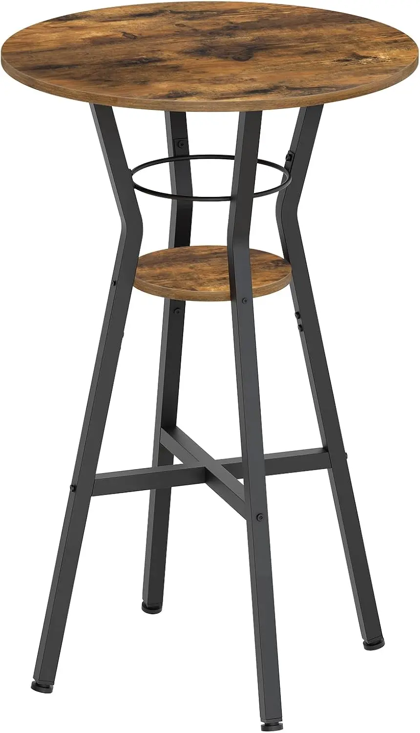 

2-Tier Round High Top Bar Table, Rustic Brown & Black, 20.5x20.5x36.6 in