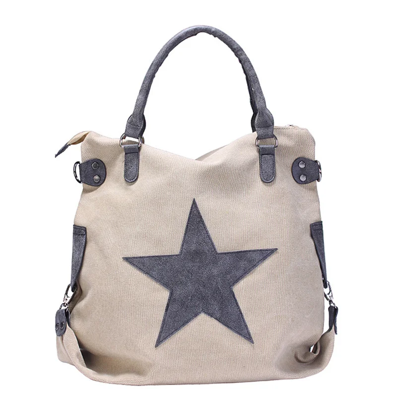 2023 High Quality Washed Canvas Shoulder Bags Multifunctional Shopping Bag Plus Size Tote Handbag Printed Star Bags