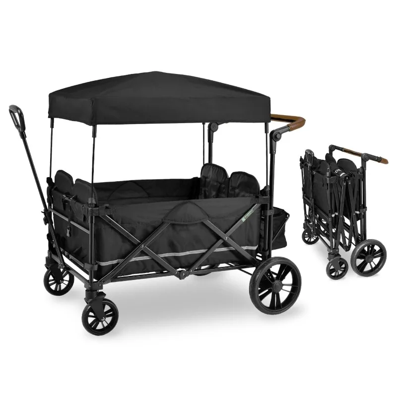 X4 Push & Pull Stroller Wagon (4 Seater) - Collapsible Wagon Stroller with Seats with 5-Point Harnesses, Adjustable P