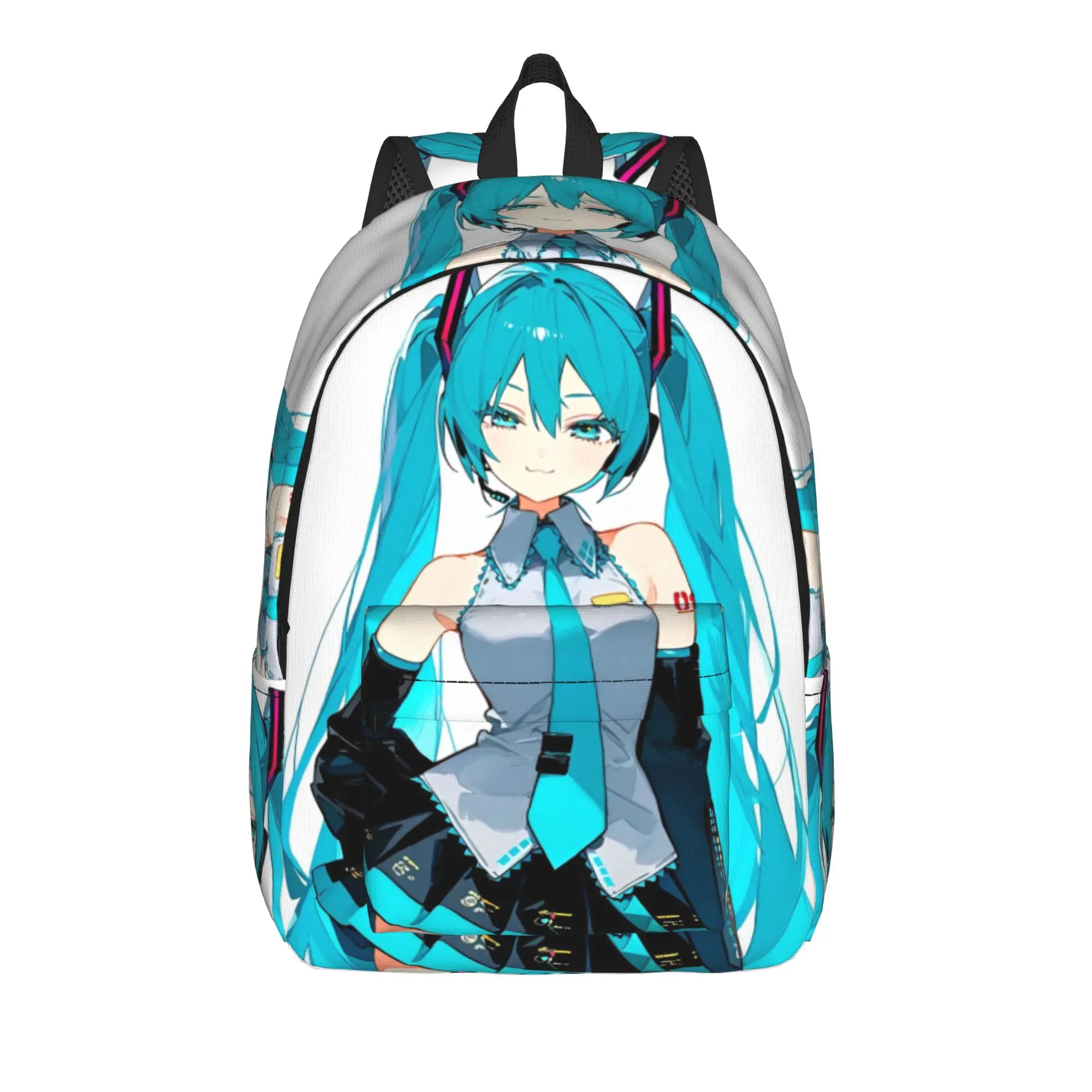 ボーカロイド初音ミクカジュアルバックパック（ポケット付き）高校生ビジネスアニメデイパック男性女性用カレッジショルダーバッグ