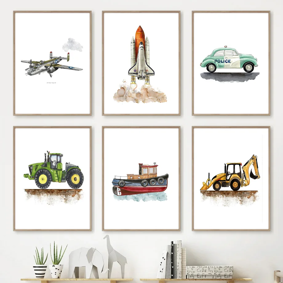 

Police Ambulance Fire Truck Airplane Wall Art Canvas Painting Nordic Posters And Prints Pictures For Baby Kids Room Home Decor
