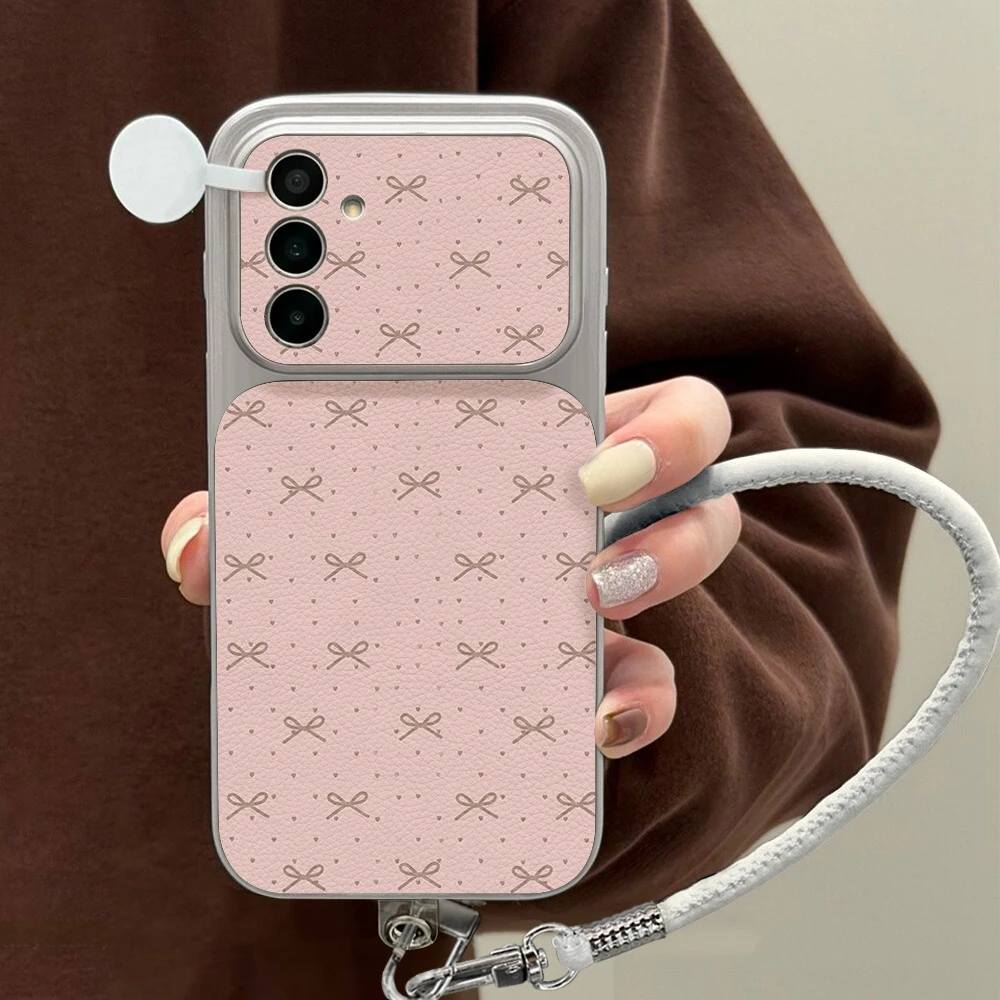 Pink Bow Soft Phone Case For Samsung A56 5G A16 A37 A57 A17 A55 A54 A53 A36 A06 A07 A26 S26 Ultra S25 FE S23 S24 Leather Cover