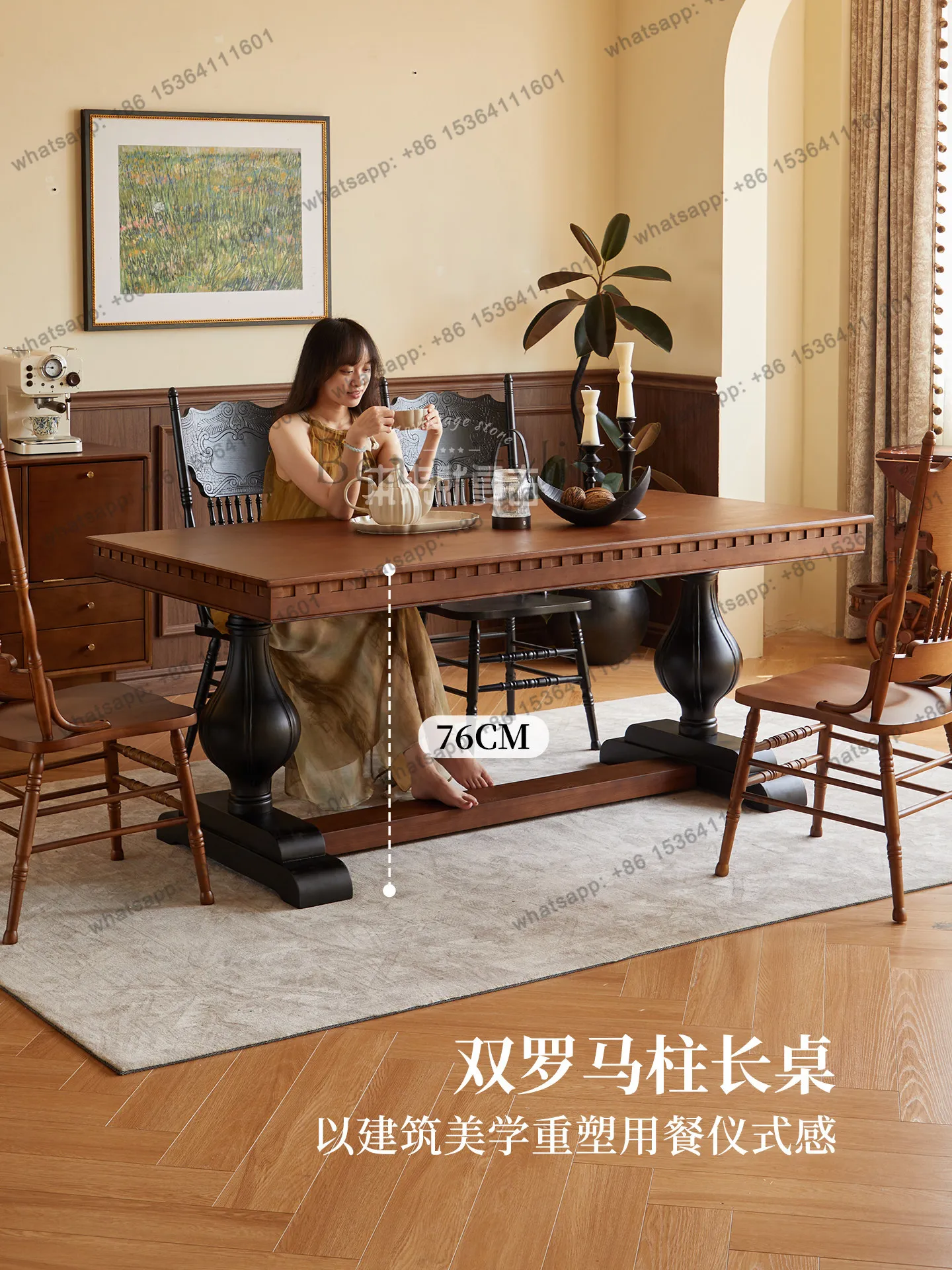 Retro Rolla dining table American medieval solid wood French rectangular large board table workbench