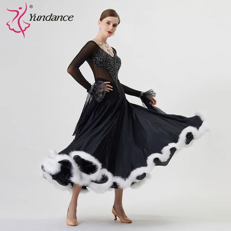 

B-22196 Custom New International Standard Ballroom Dance Dress High Quality Pearl Silk Ballroom Dance Dresses for Sale