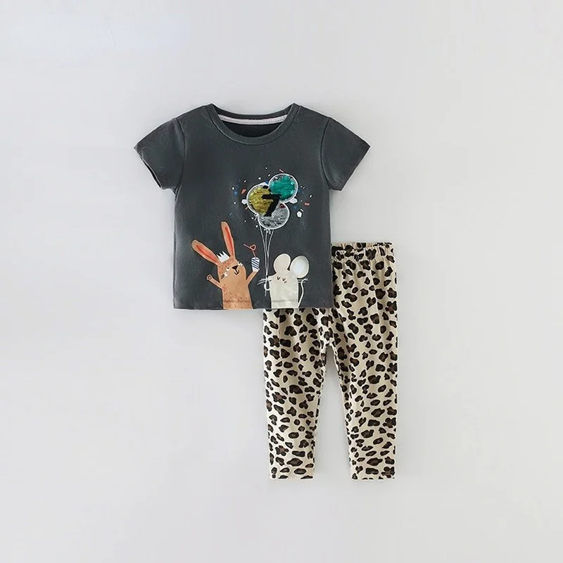 Toddler Girl Summer Clothes Baby Girls Cartoon Unicorn Mickey Minnie Mouse Pattern T-shirt Pants 2 Piece Sets Pajamas Cotton