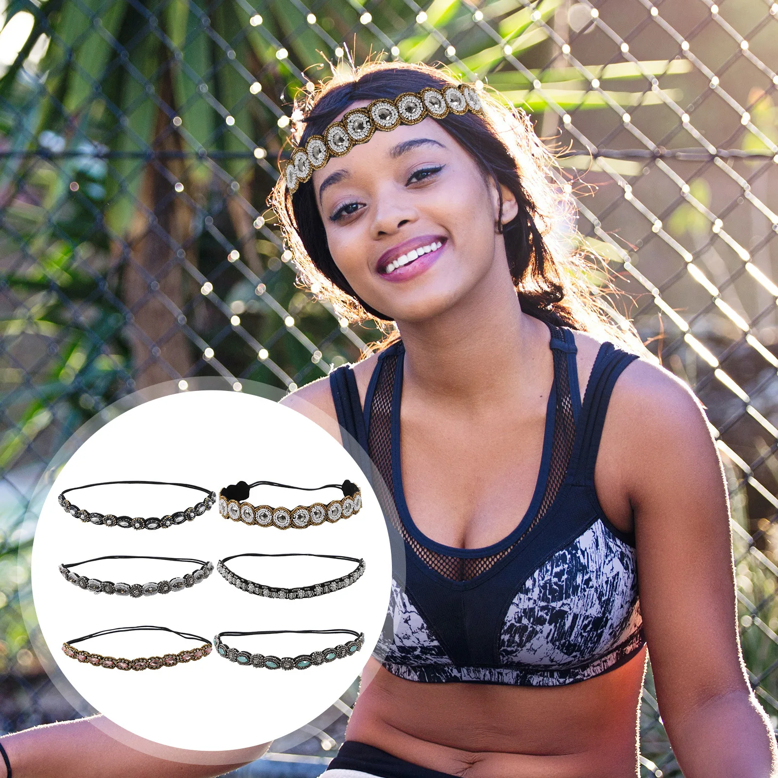 

6 шт., повязка на голову со стразами и кристаллами, эластичные аксессуары для волос для женщин, повязка на голову с кристаллами для праздника, дня рождения