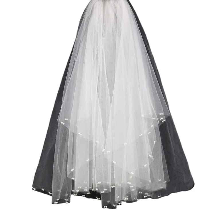 Bridal veil imitation pearl new white multi-layer wedding dress short veil soft wedding dress