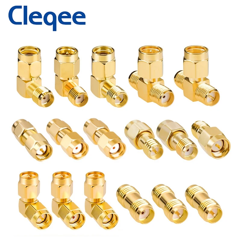 Cleqee 1PC SMA To SMA Male Female Gold Plated RP SMA To SMA Male RPSMA Connector RF Adapter Straight Bent  L/T Type