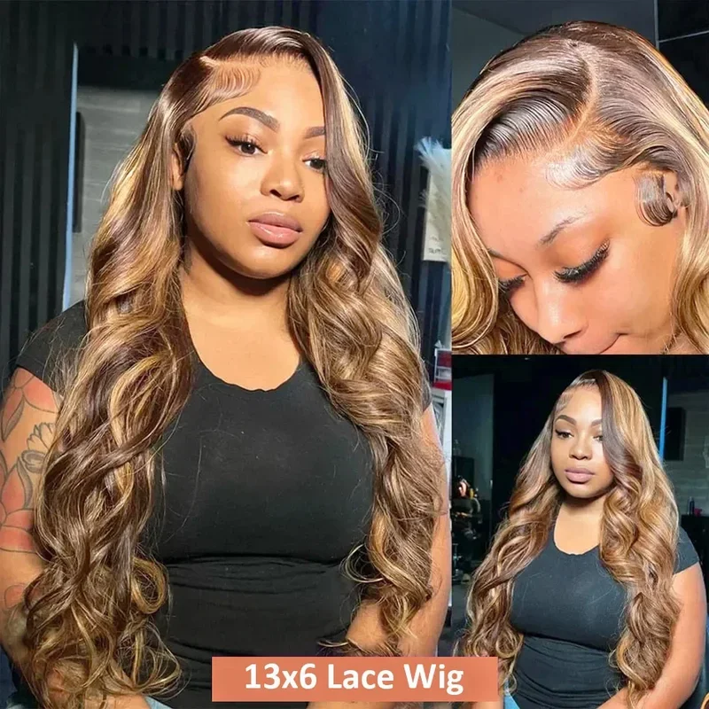 30 40 Inch 4/27 Gekleurde 13X4 Body Wave Human Hair Lace Front Pruik Brazilian Remy Highlight Ombre 13X6 Lace Frontale Pruiken Voor Vrouwen