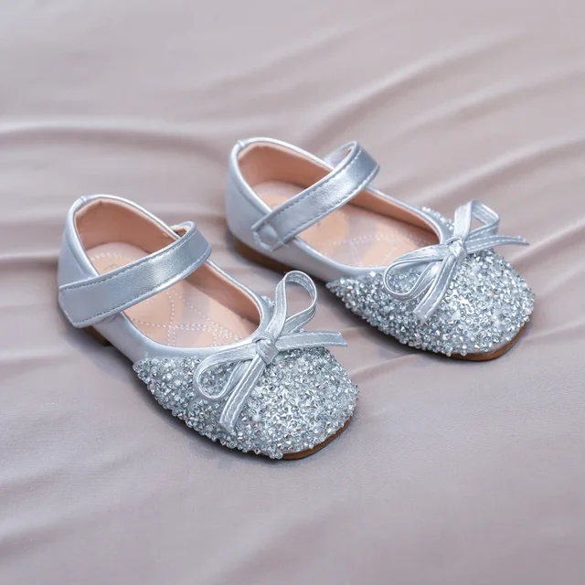 Chic Girl Shoes Rhinestone Chic Children's Leather Shoes Spring Autumn Bowknot Kids Fashion Princess Causal Party Flat Shoes 5