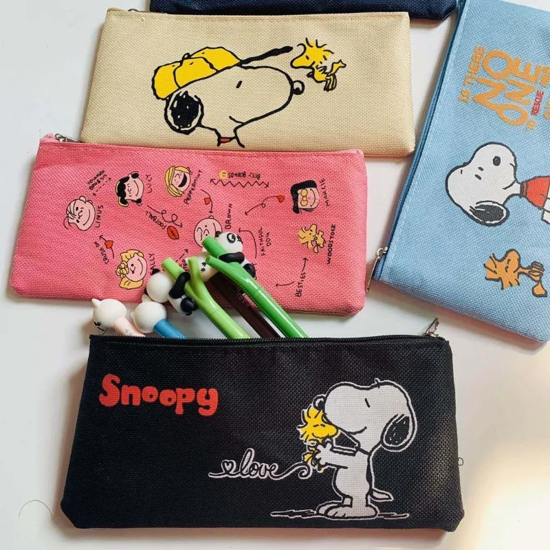 Snoopy Pencil Case Cartoon Student Organizer Pen Holder Pouch Stationery Bag Cosmetic Makeup Bag with Zipper Lipstick Organizer