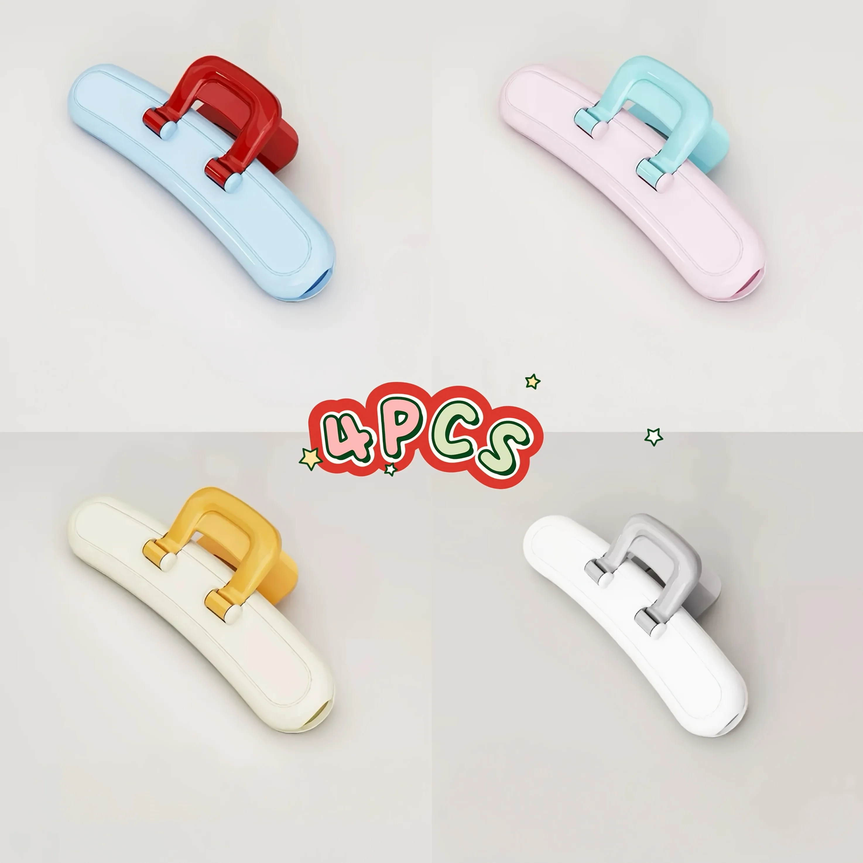 4Pcs Large Snack Bag Sealing Clips, Available in 4 Different Colors, Moisture-Proof Sealing Tool for Food Storage