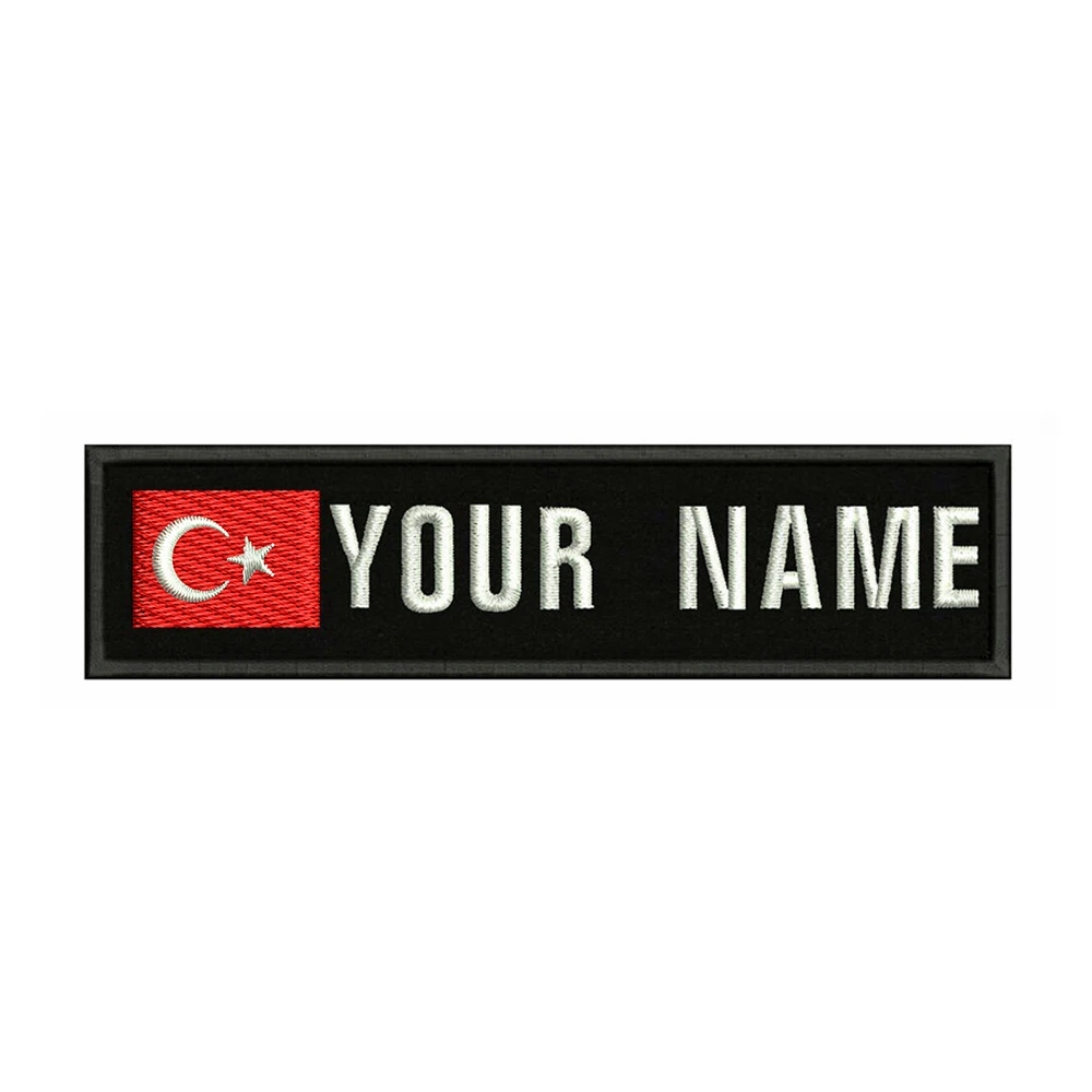 Turkish Flag Turkey 10X2.5cm Embroidery Custom Name Text Patch Stripes Badge Iron On Or  Patches