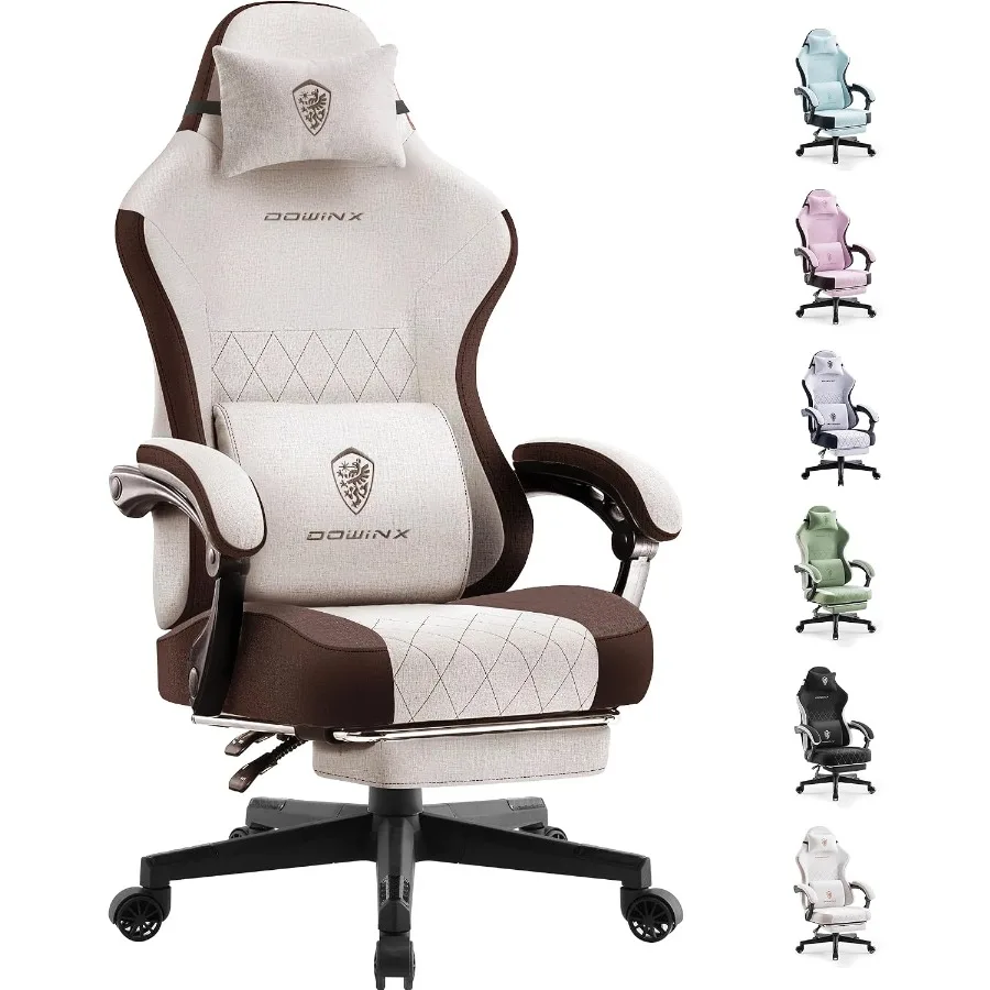 Gaming Chair with Footrest for Home Office Use, PU Leather, Brown, Adjustable Lumbar Support and Reclining Backrest
