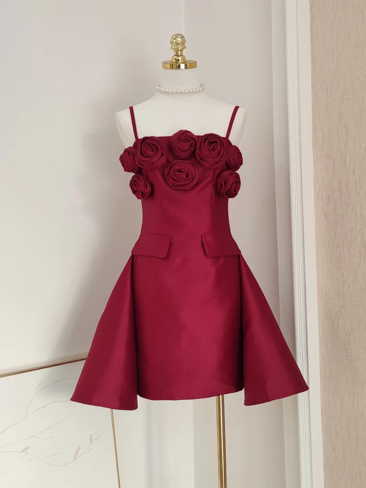 

Новый дизайн, женское роскошное вечернее мини-платье, элегантное цветочное украшение, одежда для празднования дня рождения, вечерние платья трапециевидной формы