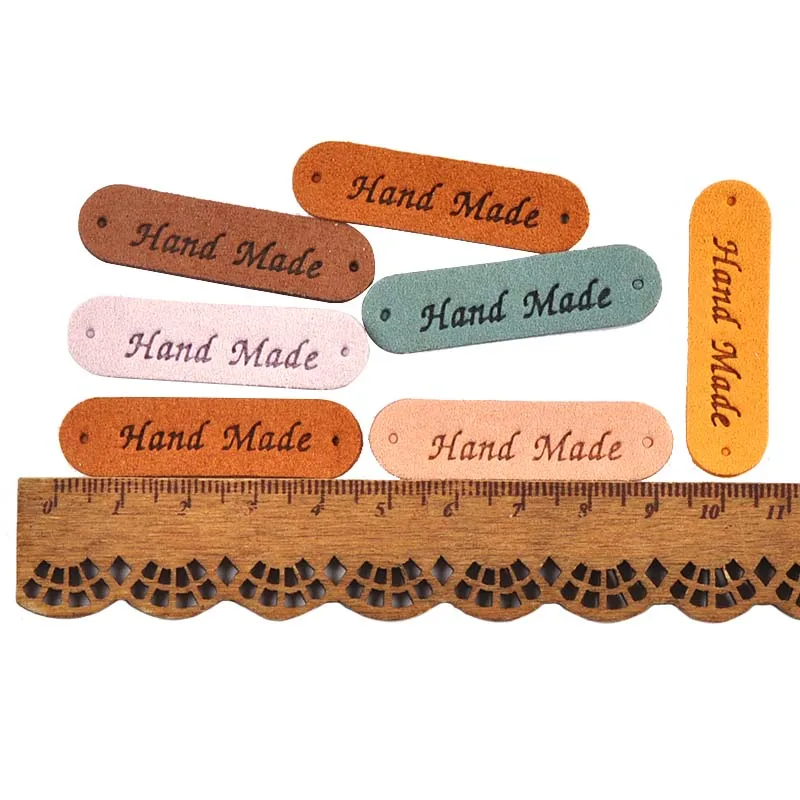 20Pcs/lot 45x12mm Mixed Color Embossed Washable Leather Labels Clothes Sewing Accessories DIY Handmade Materials Garment Tags