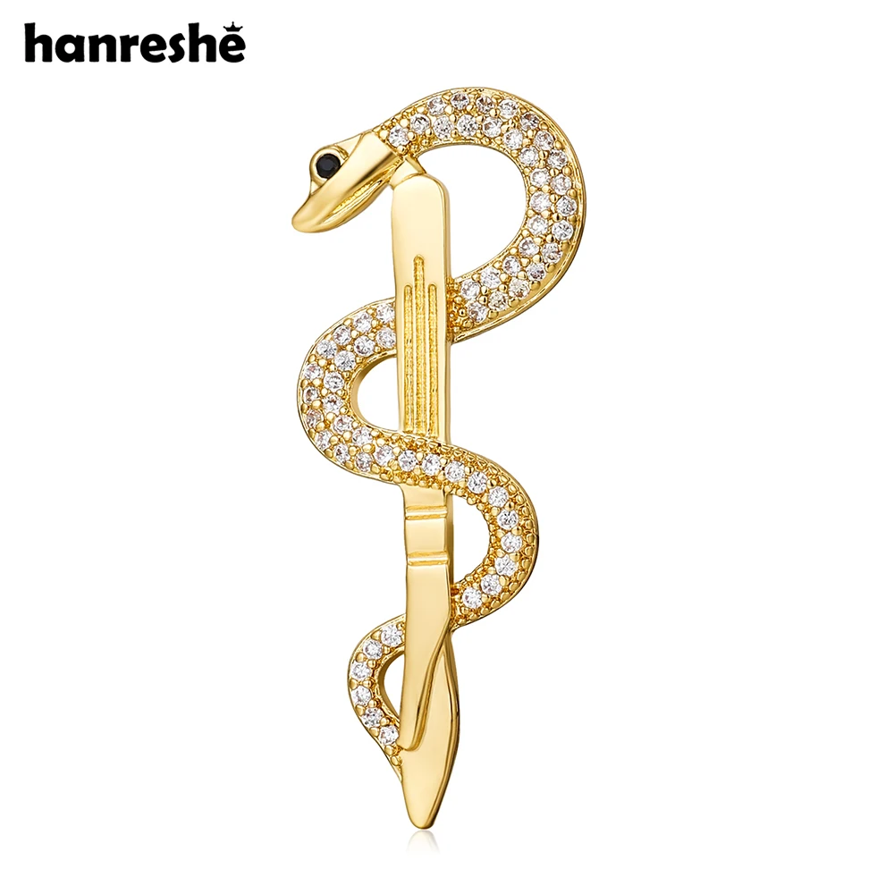 Hanreshe Medical Caduceus Scalpel Brooch Luxury Surgery Medicine Jewelry with Rhinestones Copper Pin Badge for Doctor Nurse