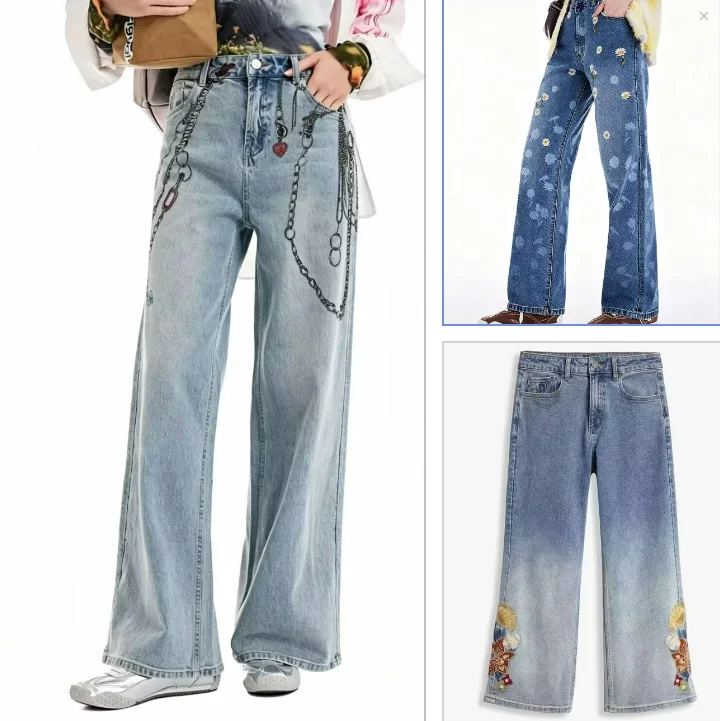 Spanish High Street Heavy Industry printed casual loose straight-leg wide-leg women's trousers for foreign trade